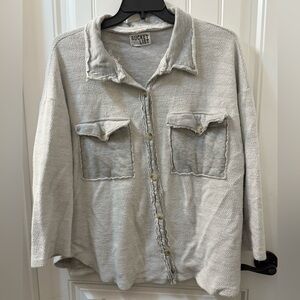 Bucket List Exposed Seam Terry Cloth Button Down Shirt